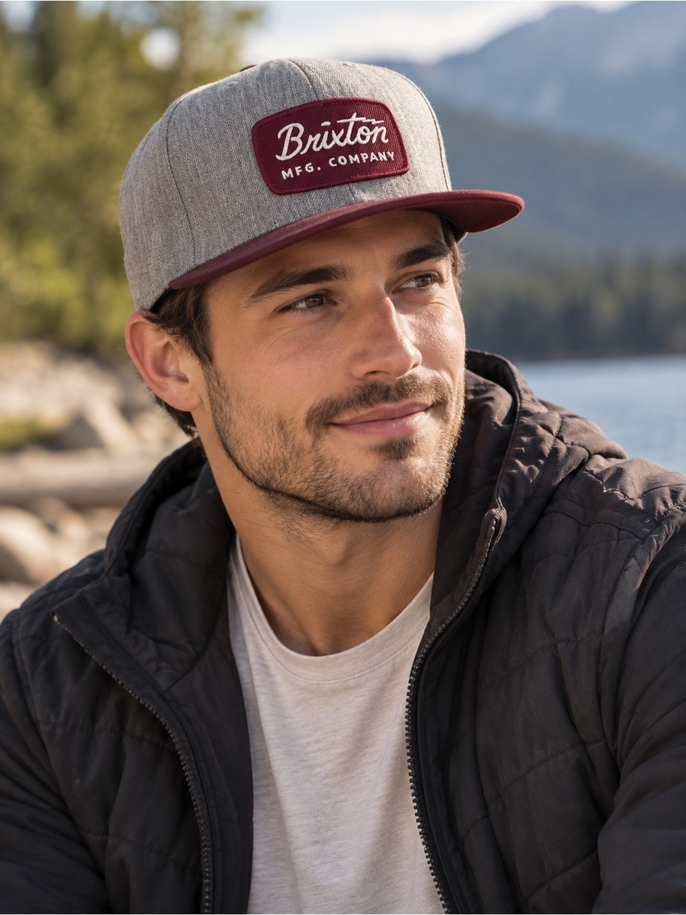 Brixton Heather Gray and Burgundy Patch Snapback Hat